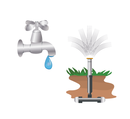 Leaky-faucet_irrigation-graphic Faucet leak and sprinkler graphic